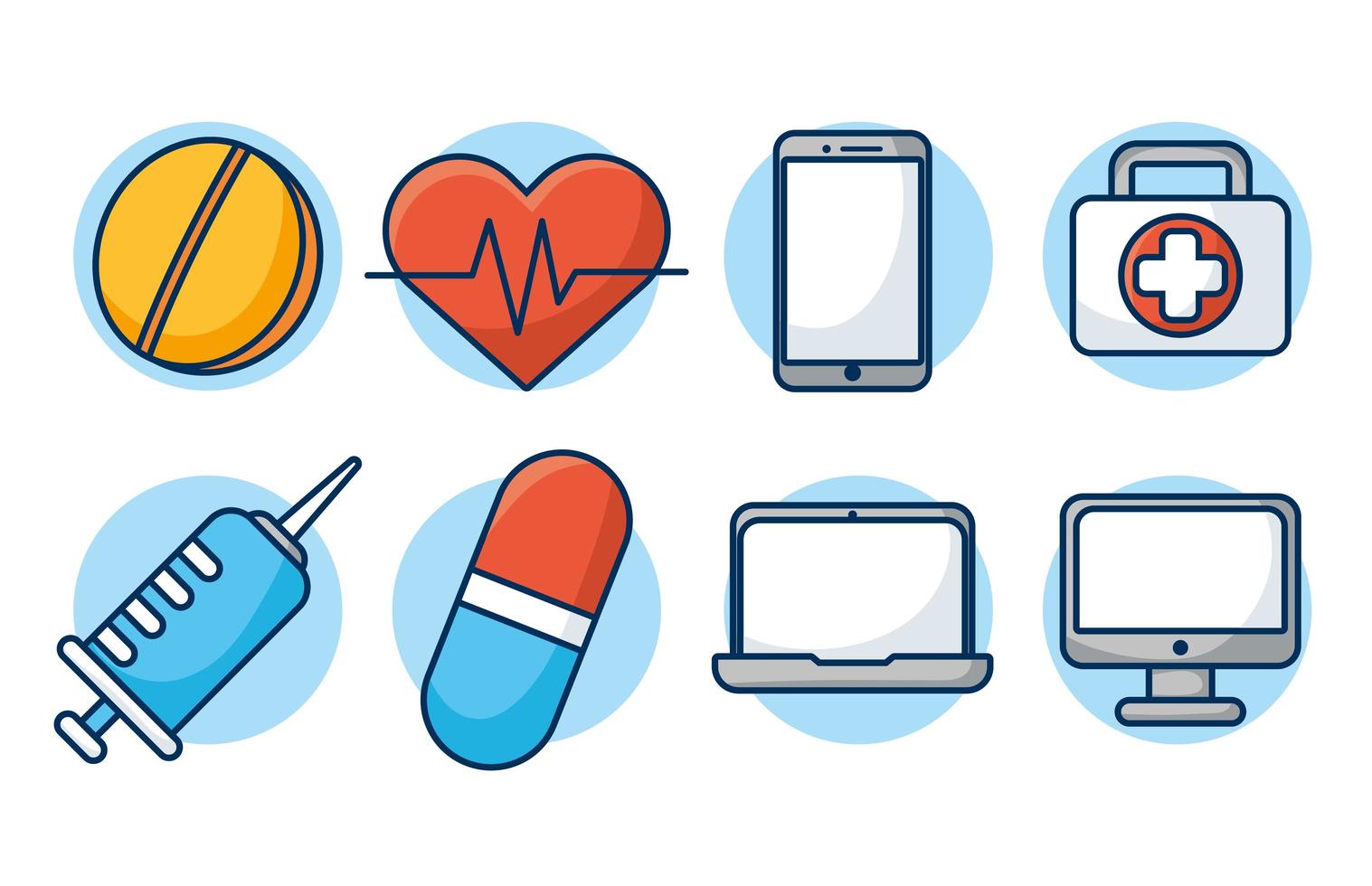 online gezondheidszorg technologie icon set vector