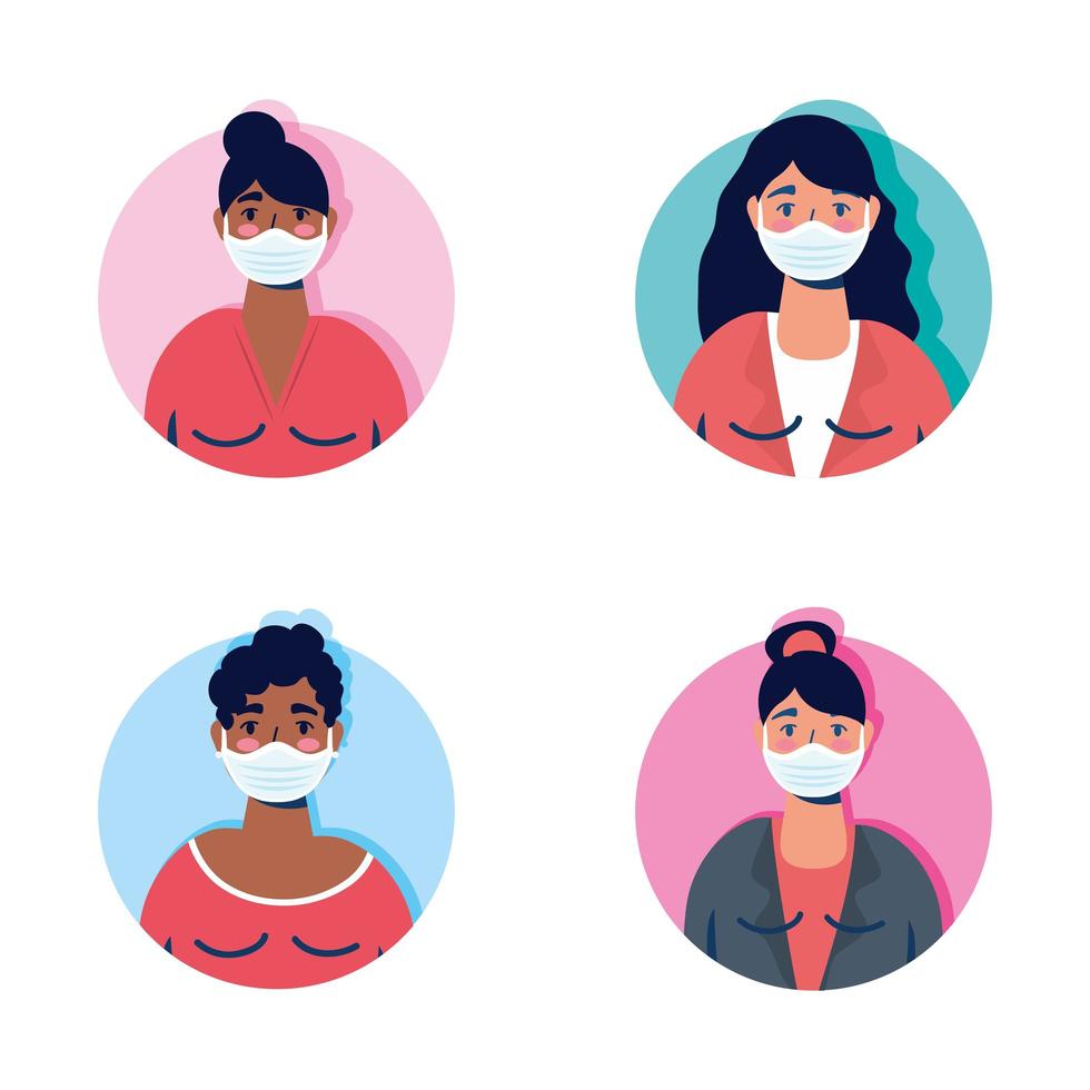 groep vrouwen die karakters van gezichtsmaskers dragen vector