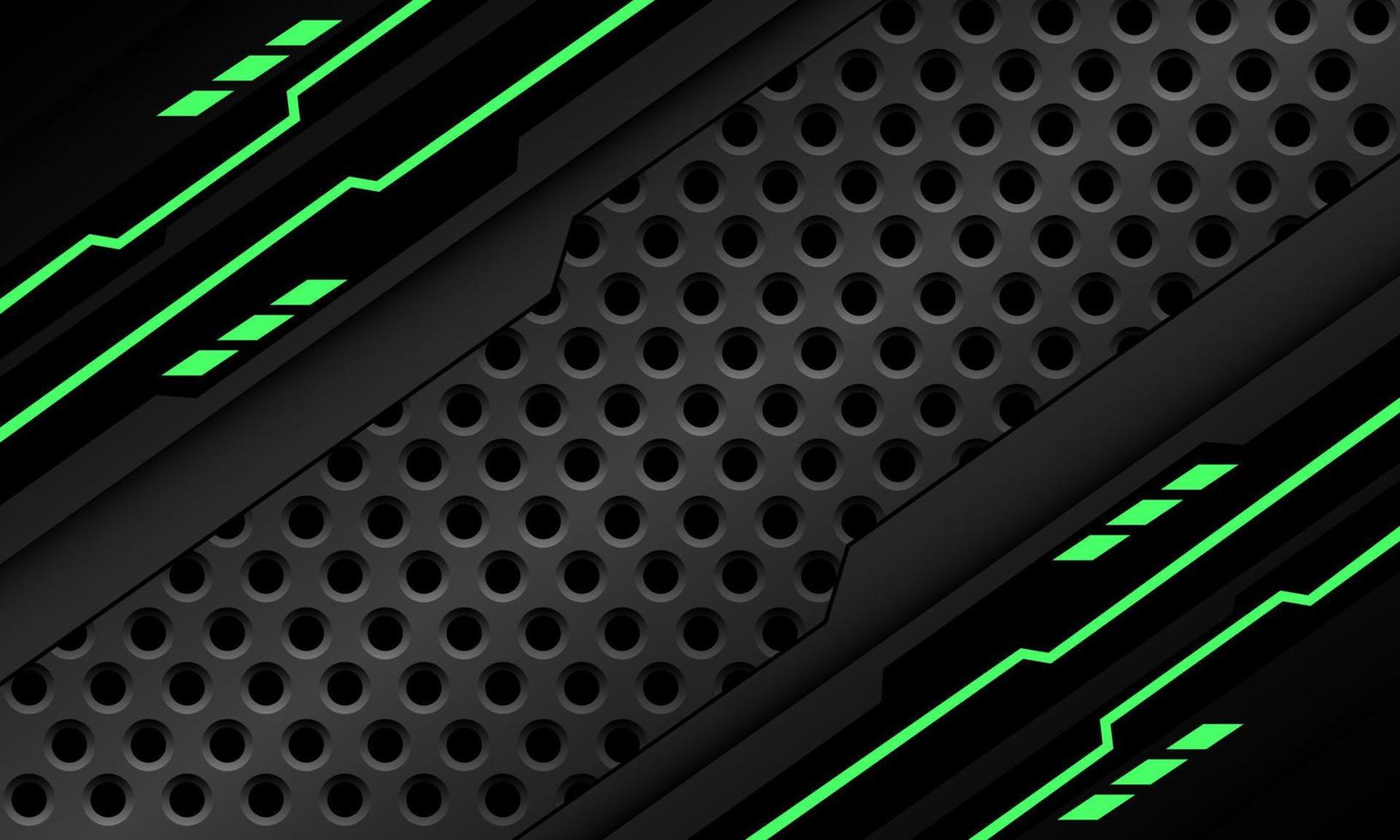 abstract zwart stroomkring groen licht cyber meetkundig schuine streep Aan grijs metalen cirkel maas ontwerp modern technologie futuristische achtergrond vector