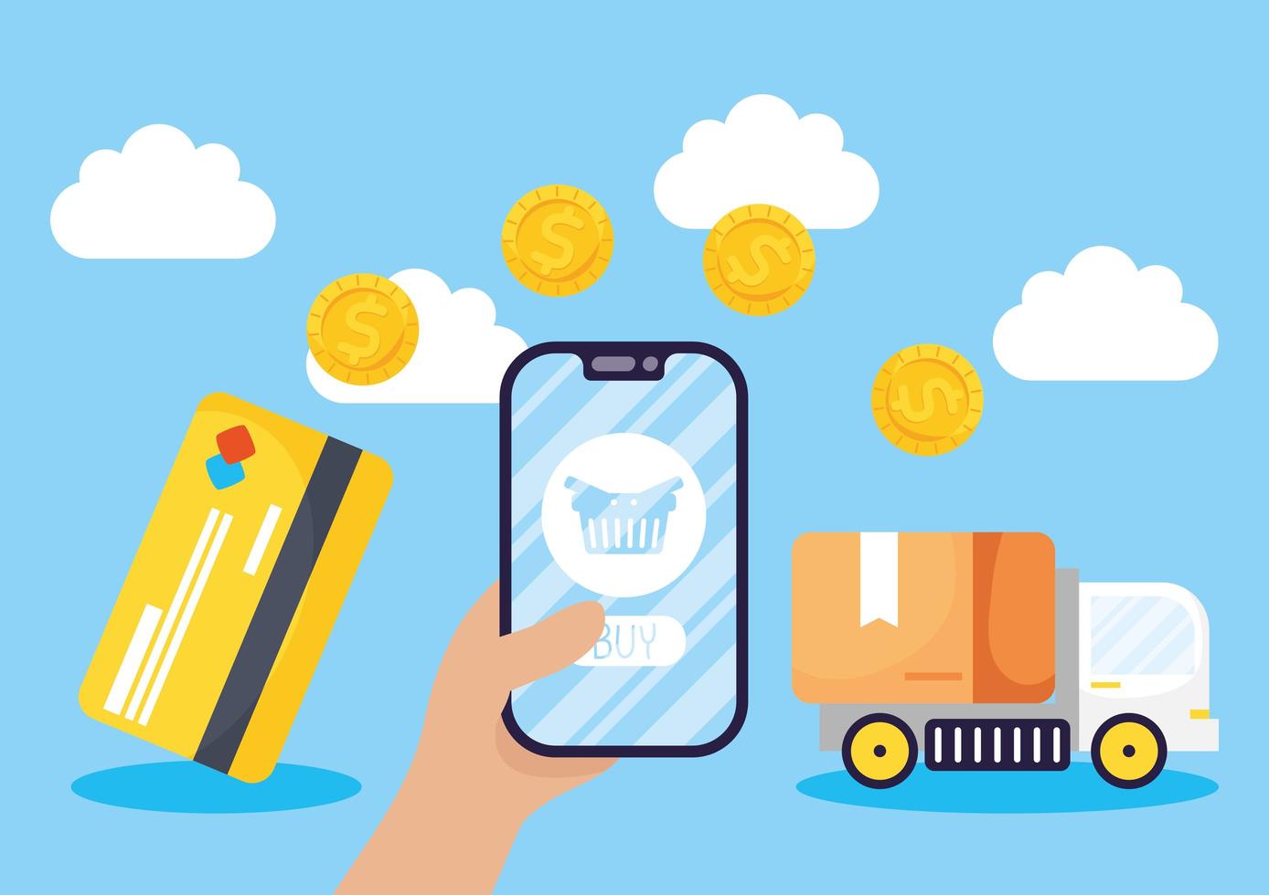 online winkelen en e-commerce via smartphone vector