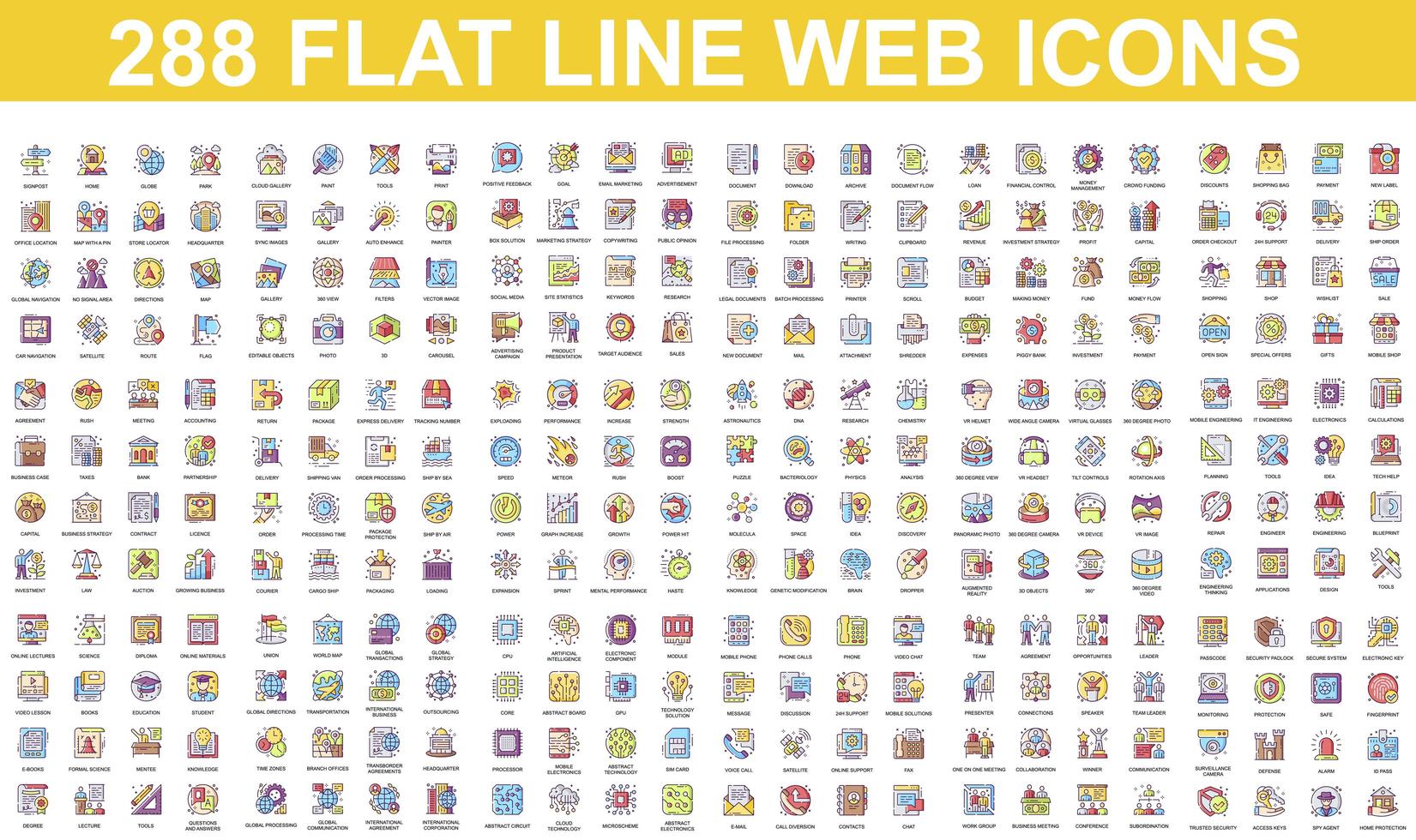 bundel van kleurrijke platte lijn iconen vector
