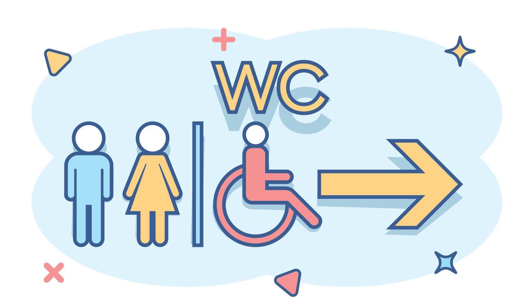 vector tekenfilm wc, toilet icoon in grappig stijl. mannen en Dames toilet teken illustratie pictogram. wc bedrijf plons effect concept.