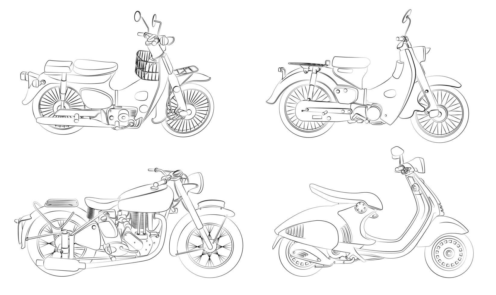 cartoon motorfietsen kleurplaat voor kinderen vector