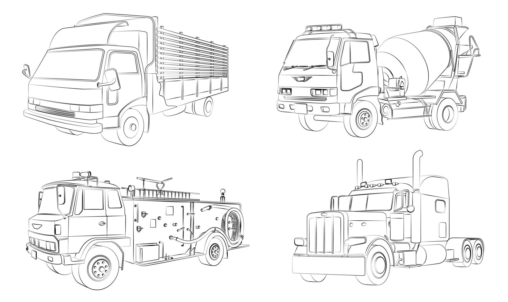 cartoon vrachtwagens kleurplaat voor kinderen vector