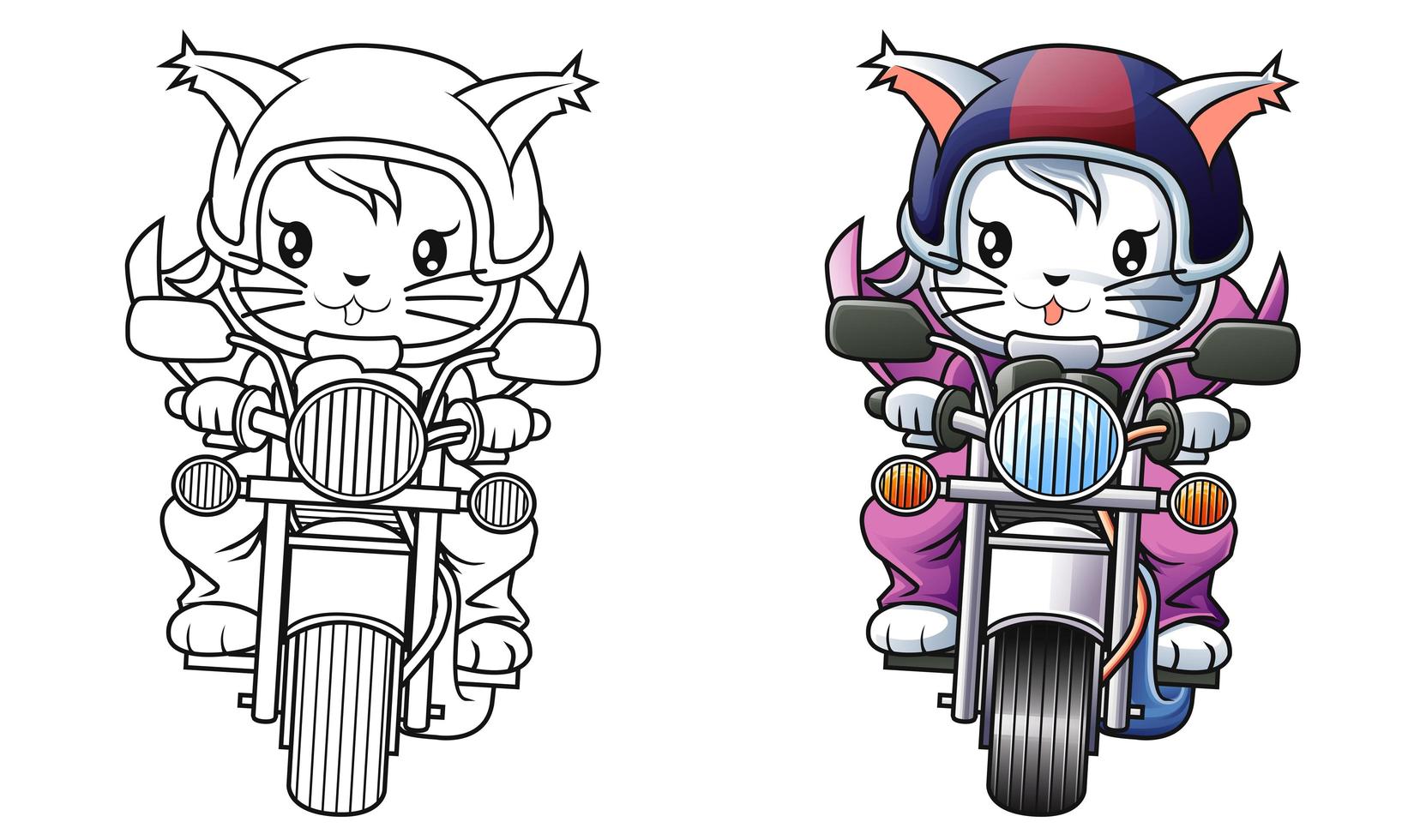 rider kat en motorfiets cartoon kleurplaat voor kinderen vector