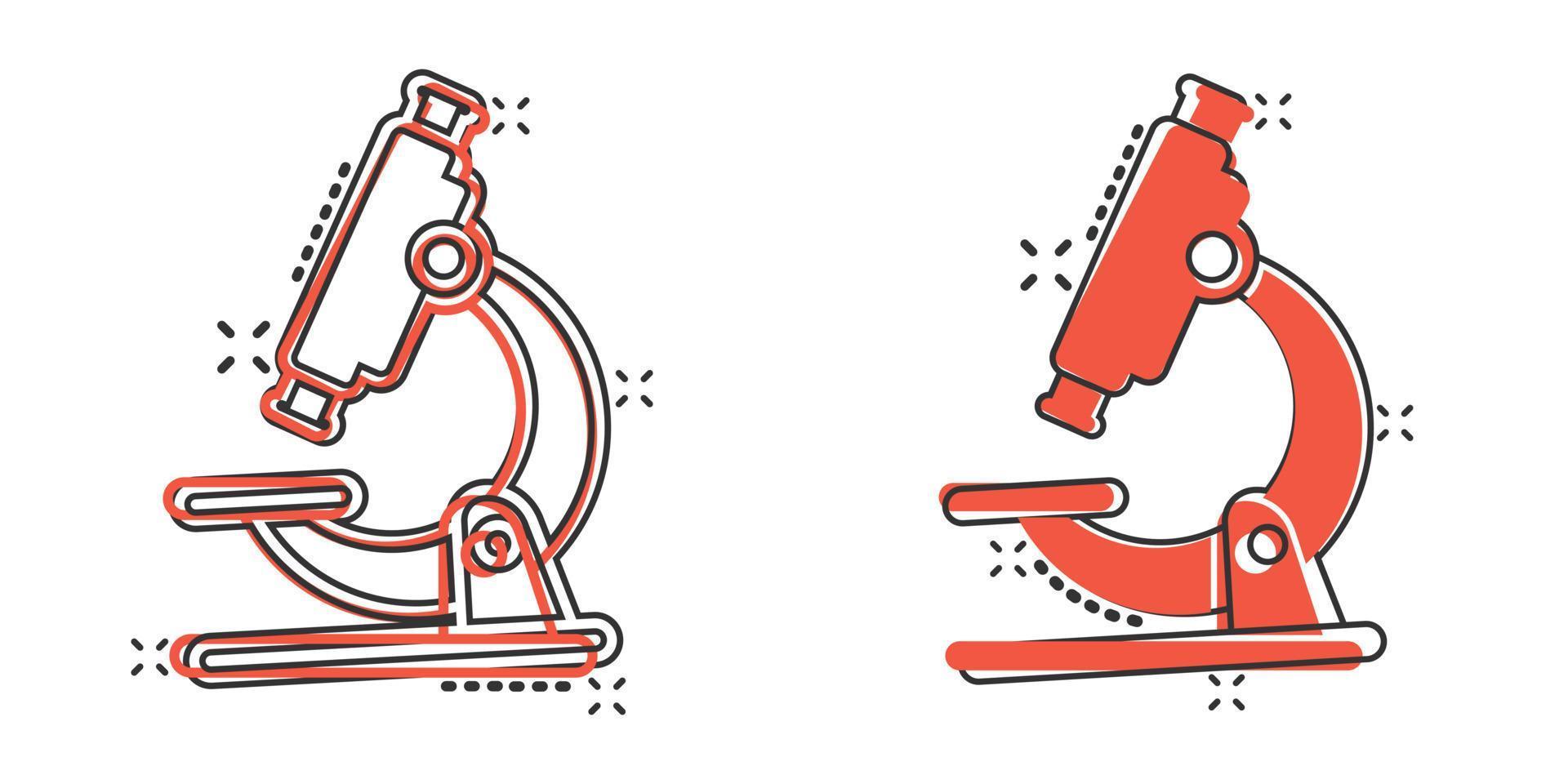 microscoop icoon in grappig stijl. laboratorium vergrootglas tekenfilm vector illustratie Aan geïsoleerd achtergrond. biologie instrument plons effect teken bedrijf concept.