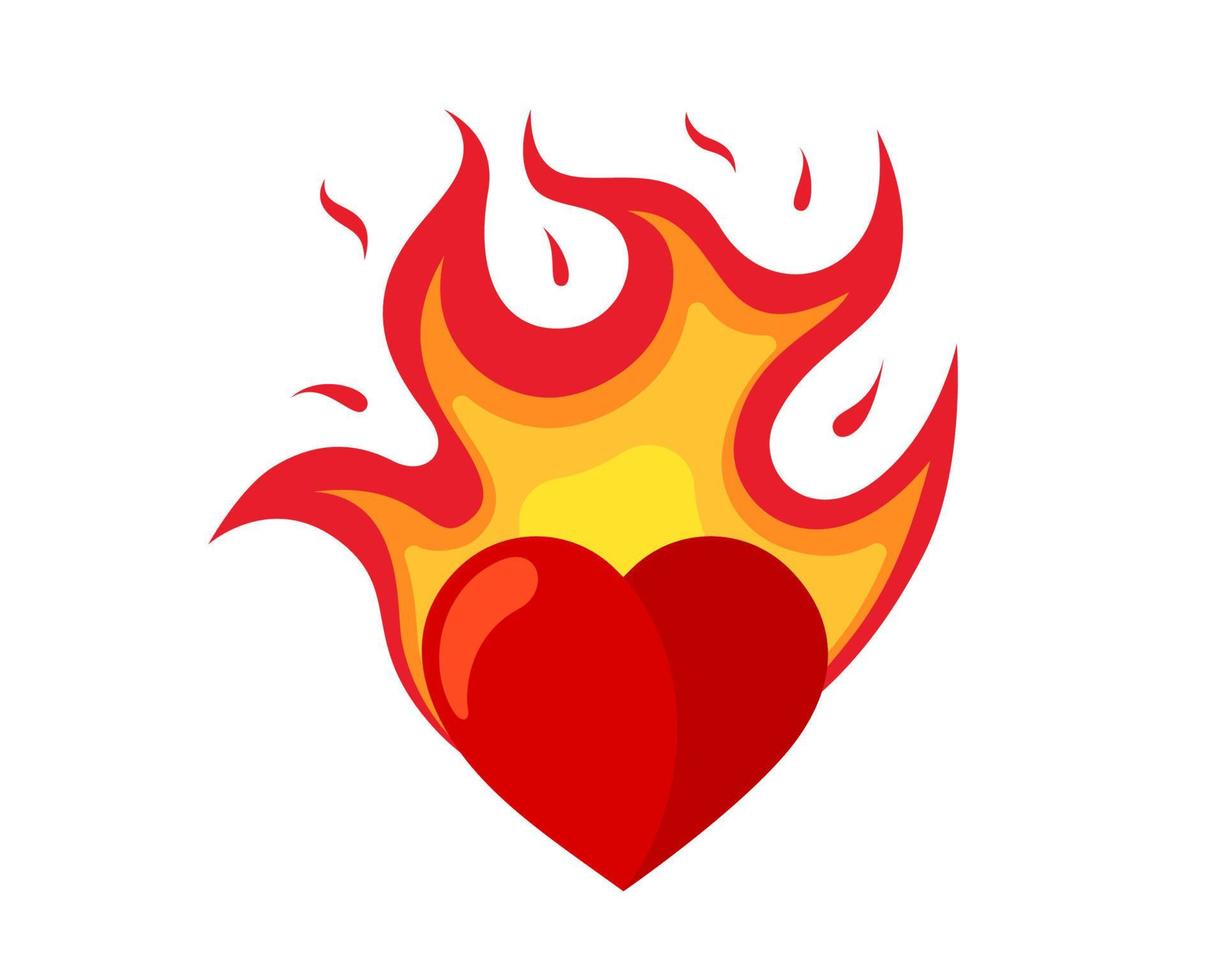 rood hart in brand icoon. vlammend liefde symbool. valentijnsdag dag kaart. brandend teken voor sticker of logo. vector eps geïsoleerd illustratie