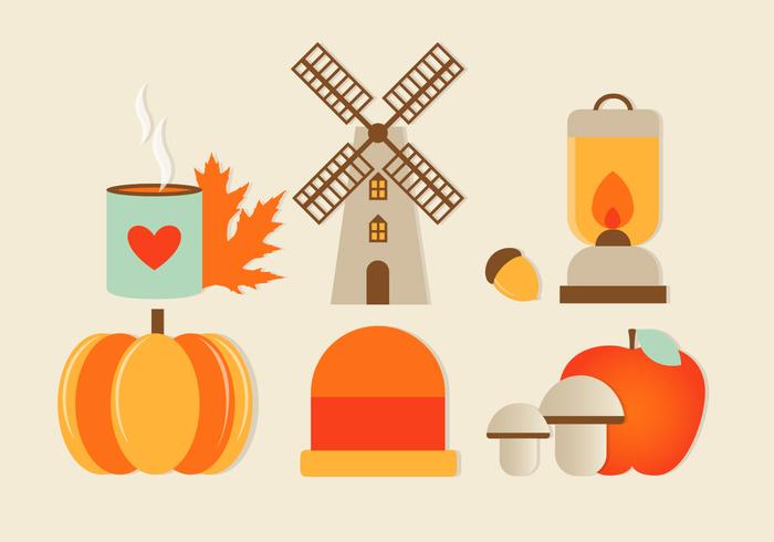 Gratis Flat Design Vector Herfst Elementen en Pictogrammen