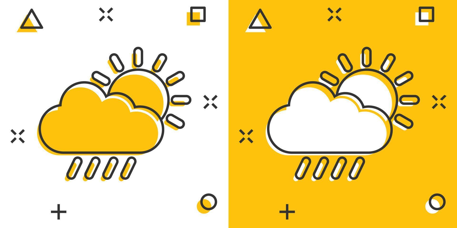 weer icoon in grappig stijl. zon, wolk en regen tekenfilm vector illustratie Aan wit geïsoleerd achtergrond. meteorologie plons effect teken bedrijf concept.