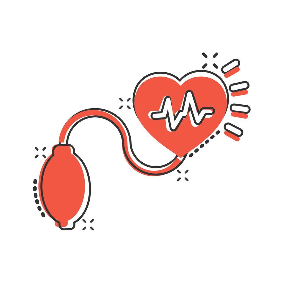 arterieel bloed druk icoon in grappig stijl. hartslag toezicht houden op tekenfilm vector illustratie Aan geïsoleerd achtergrond. pulse diagnose plons effect teken bedrijf concept.