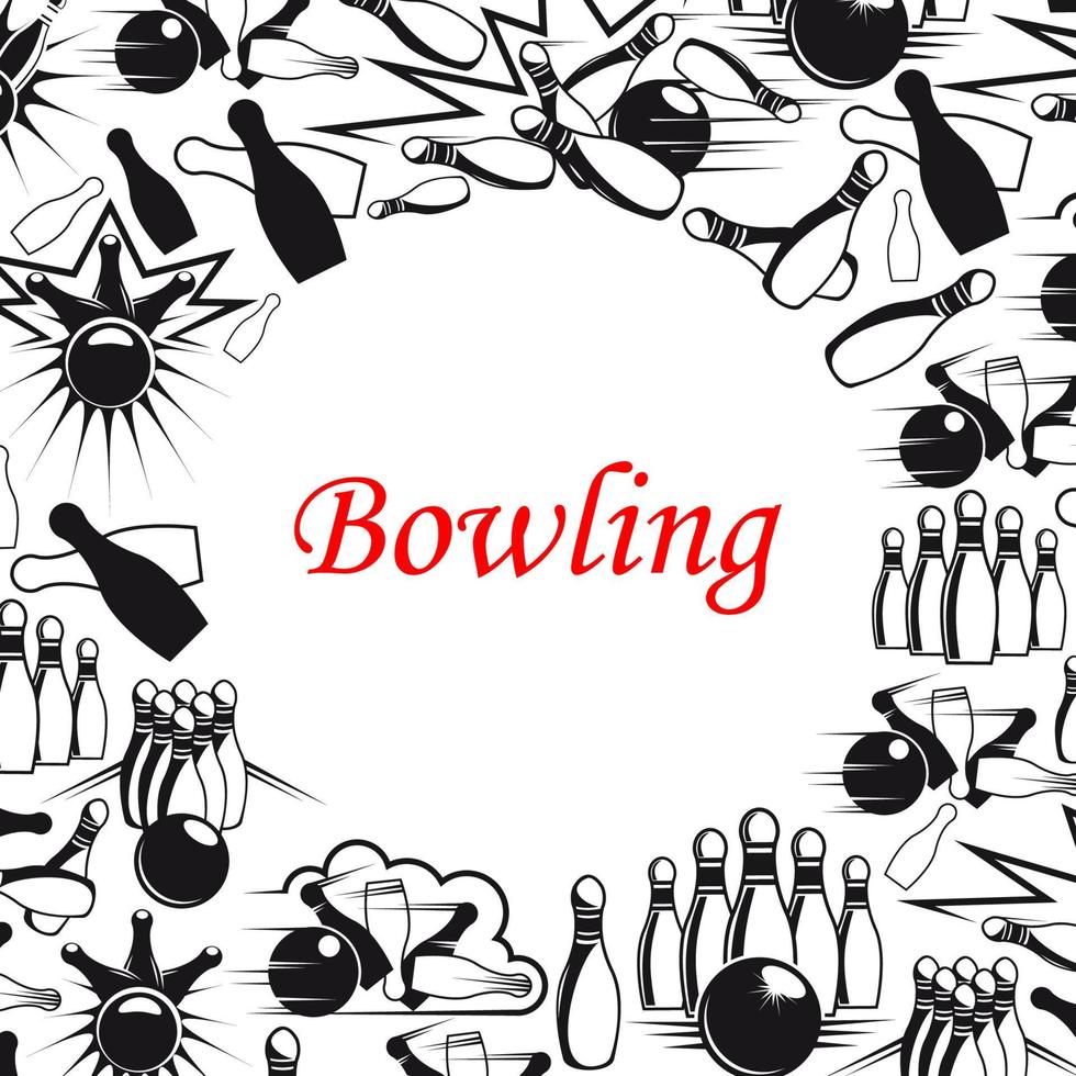 bowling bal en pinnen poster voor sport spel ontwerp vector