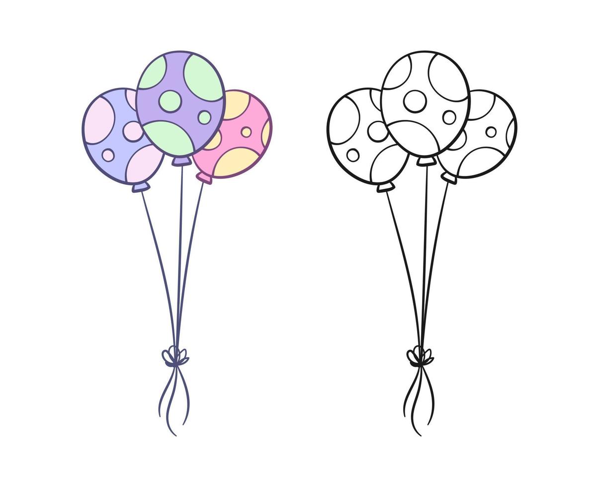 bundel van polka punt ballonnen gekleurde en schets clip art set. gemakkelijk gemakkelijk kleur werkzaamheid werkblad voor kinderen. vector