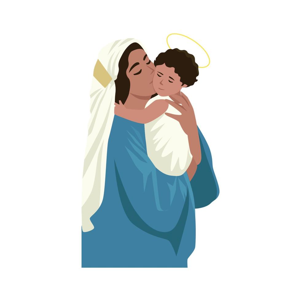 gestileerde vlak vector illustratie van maagd Maria Holding baby Jezus.