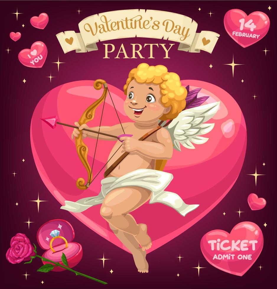 valentijnsdag dag Cupido met liefde pijl en hart vector