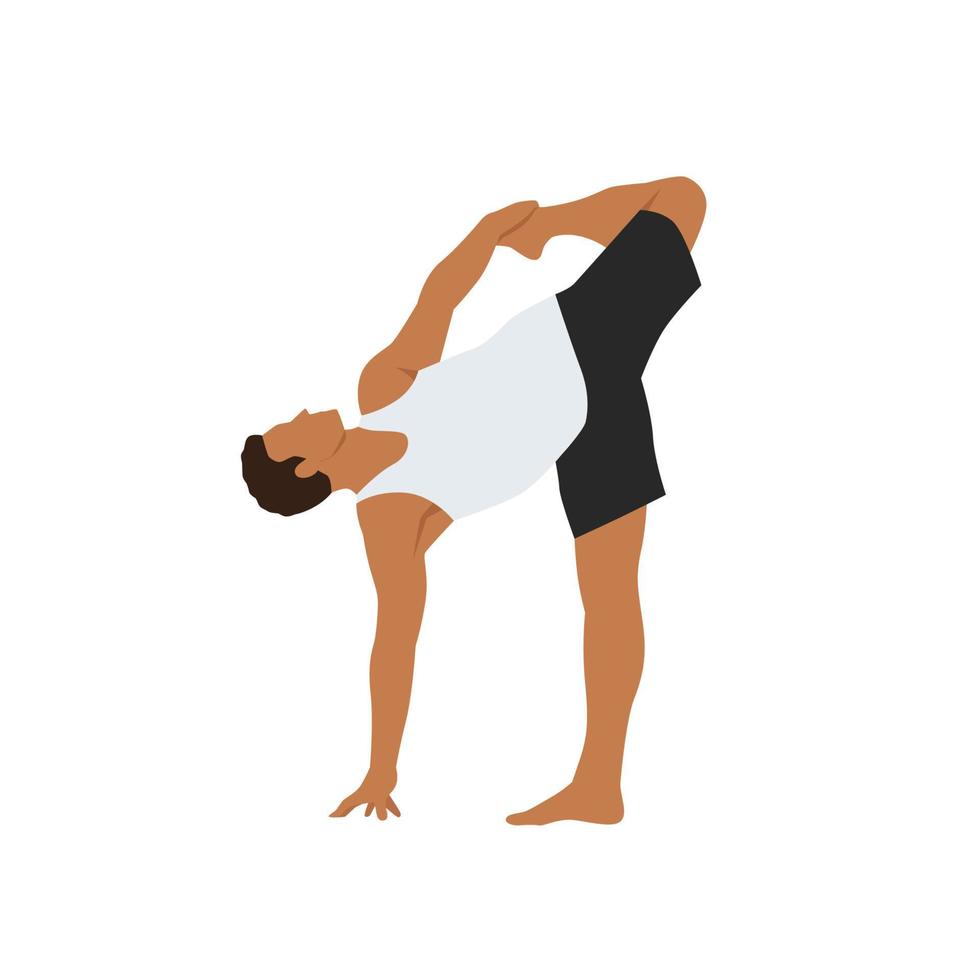 Mens aan het doen yoga asana ardha chandra chapasana suikerstok houding. vlak vector illustratie geïsoleerd Aan wit achtergrond