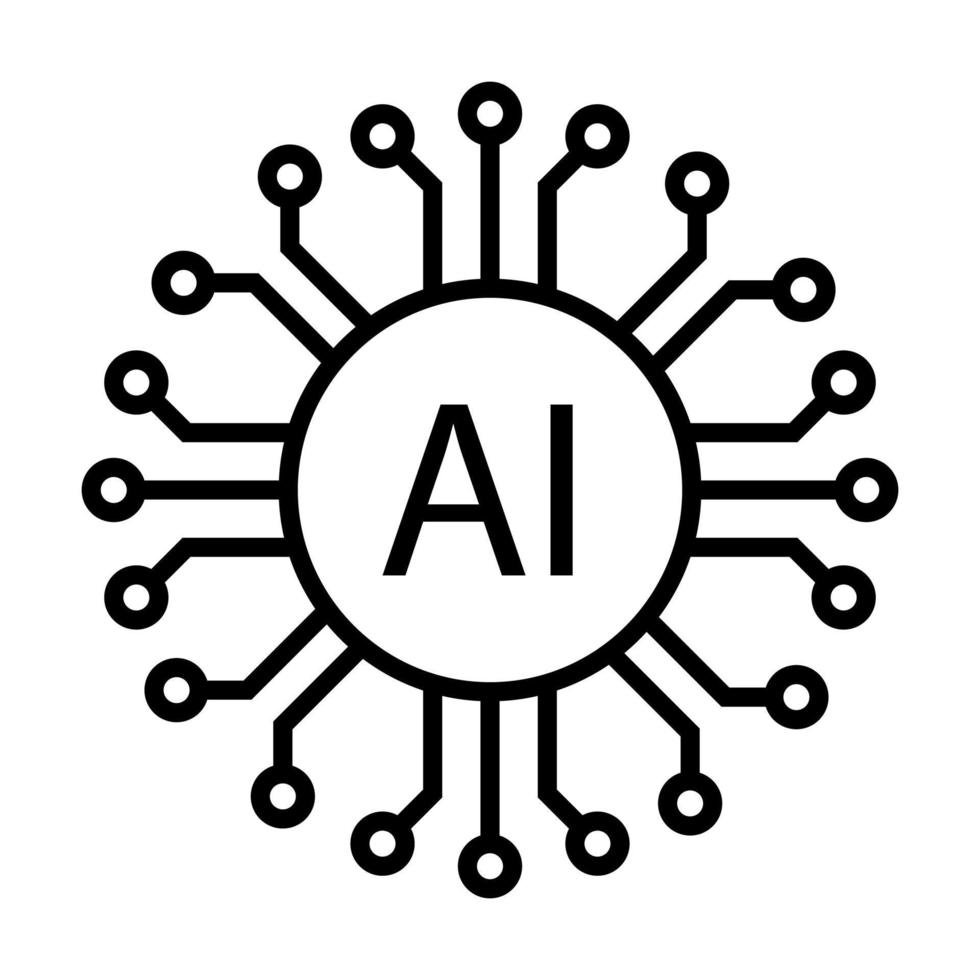 kunstmatige intelligentie ai processor chip vector pictogram symbool voor grafisch ontwerp, logo, website, sociale media, mobiele app, ui illustratie