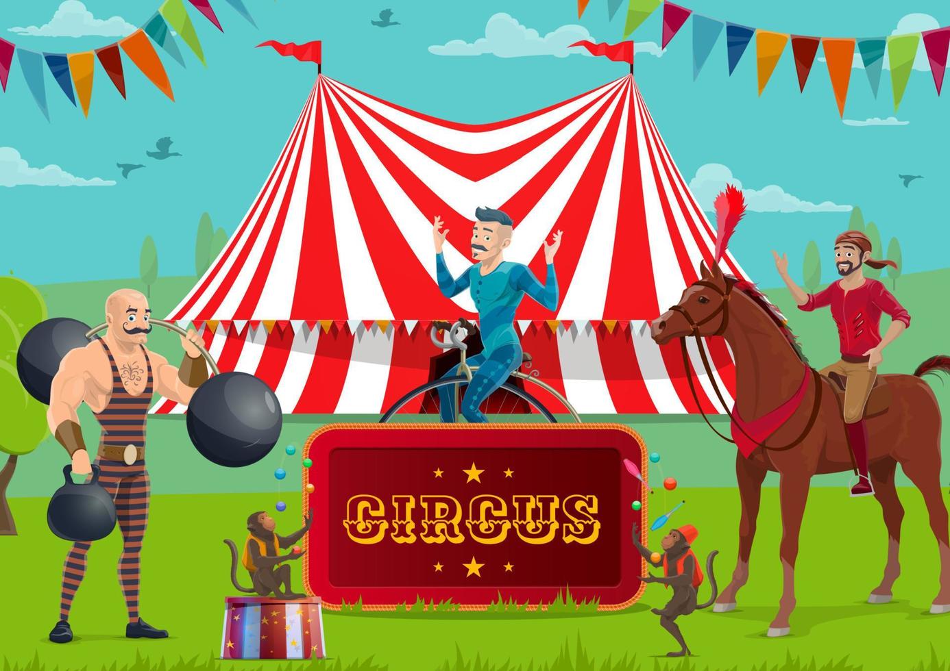 circus show, artiesten en getraind dieren vector