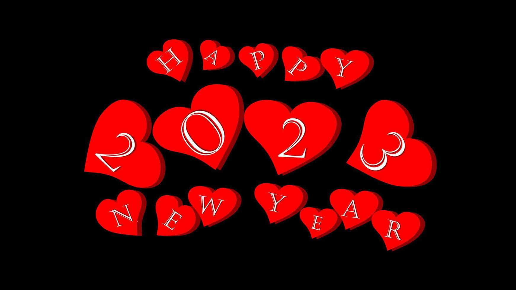 2023 gelukkig nieuw jaar met rood liefde icoon geïsoleerd Aan zwart achtergrond vector