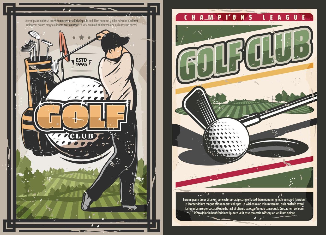 sport golf club poster met speler en spel items vector