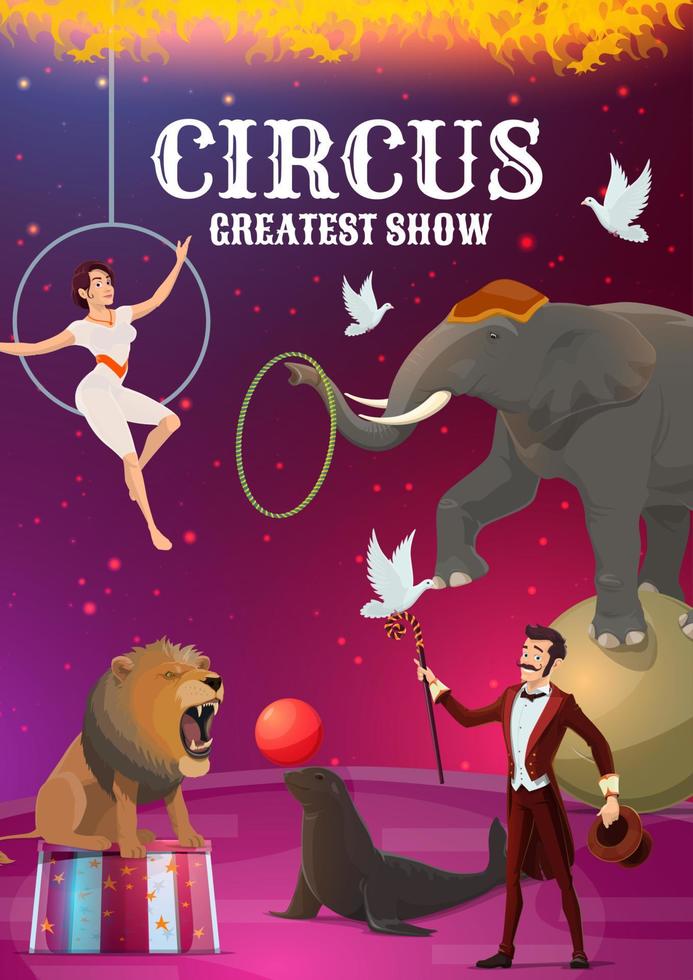 groot top circus, acrobaat en goochelaar, dier vector