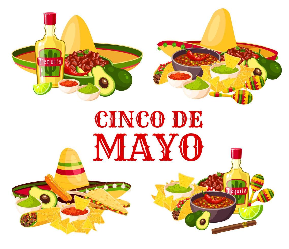 cinco de mayo vakantie icoon van Mexicaans voedsel, drinken vector