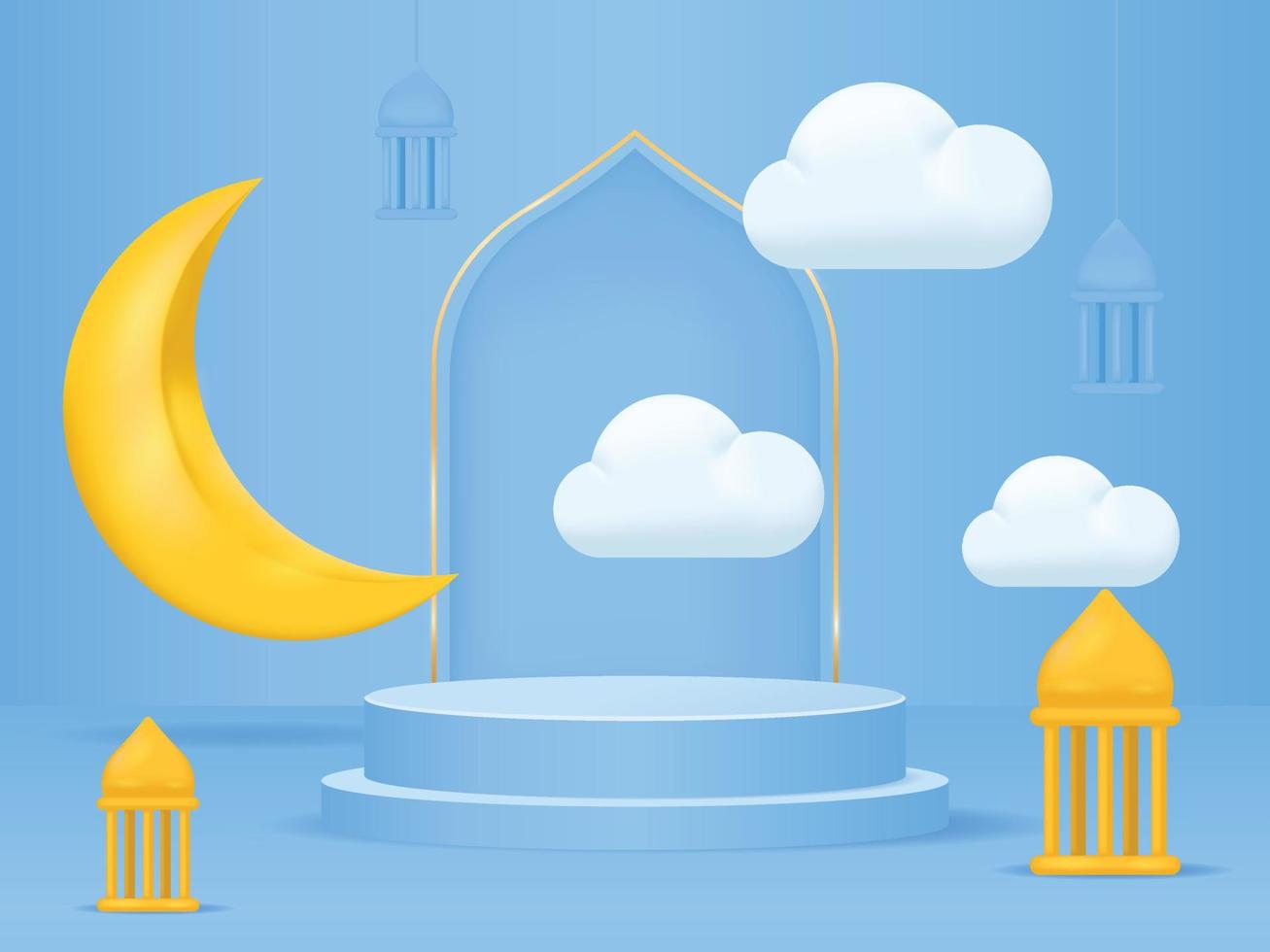 3d modern Islamitisch podium geschikt voor Ramadan eid fitr eid en al adha vector