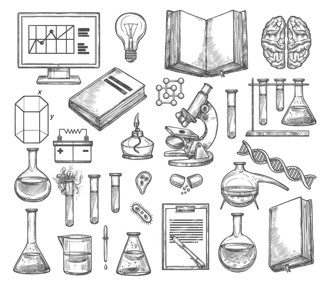 wetenschap en Onderzoek laboratorium vector schetsen