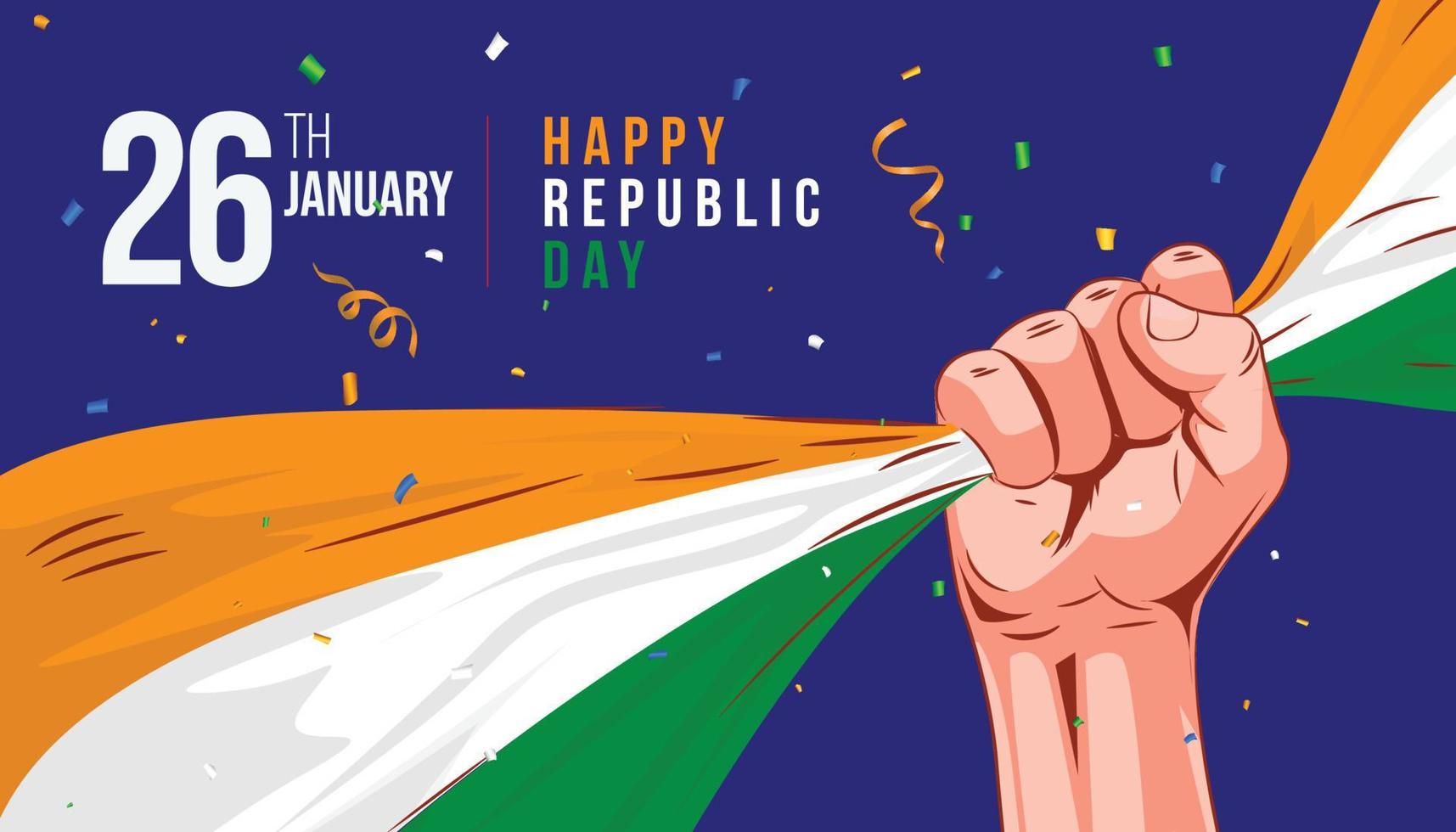 gelukkig republiek dag van Indië. hand- trots Holding vlag. viering van januari 26e vector