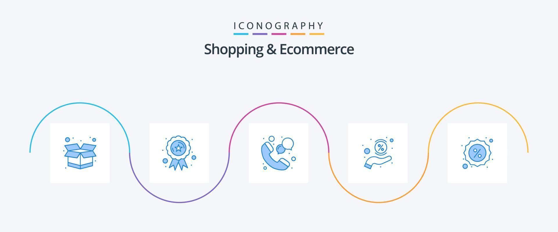 boodschappen doen en ecommerce blauw 5 icoon pak inclusief label. korting. centrum. percentage. hand- vector