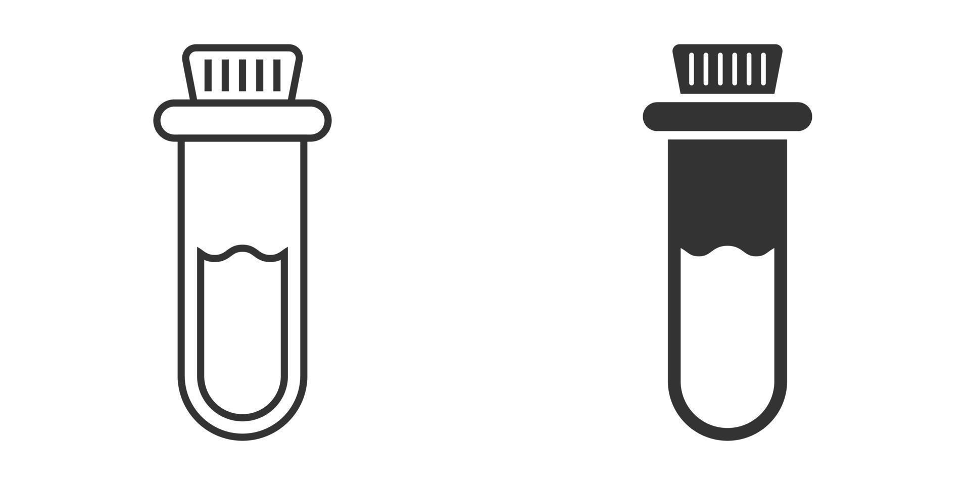 bloed in test buis icoon in vlak stijl. laboratorium fles vector illustratie Aan geïsoleerd achtergrond. vloeistof in beker teken bedrijf concept.