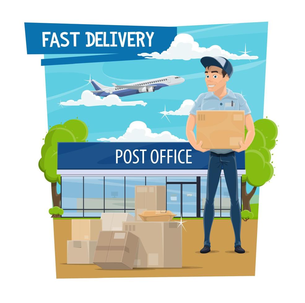 post kantoor en mail levering poster met postbode vector
