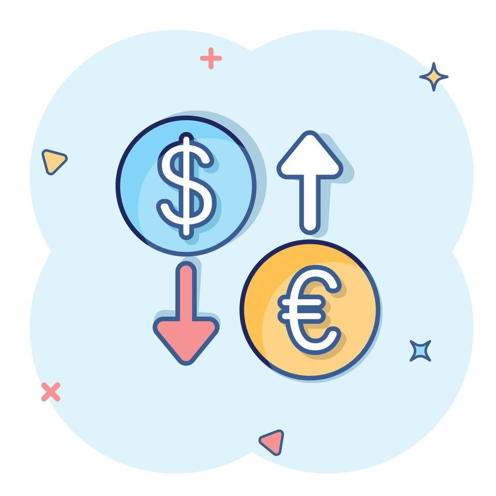 valuta uitwisseling icoon in grappig stijl. dollar euro overdracht tekenfilm vector illustratie Aan wit geïsoleerd achtergrond. financieel werkwijze plons effect bedrijf concept.