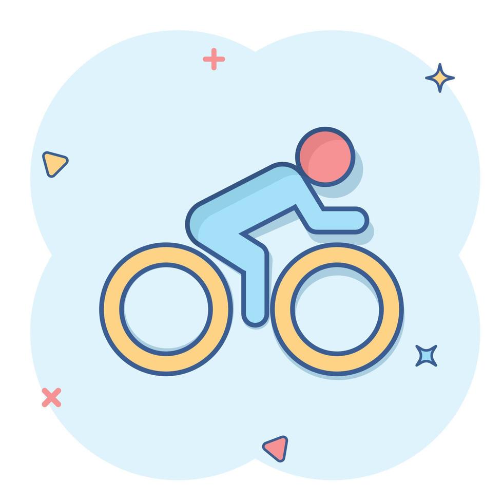 mensen Aan fiets teken icoon in grappig stijl. fiets vector tekenfilm illustratie Aan wit geïsoleerd achtergrond. mannen wielersport bedrijf concept plons effect.