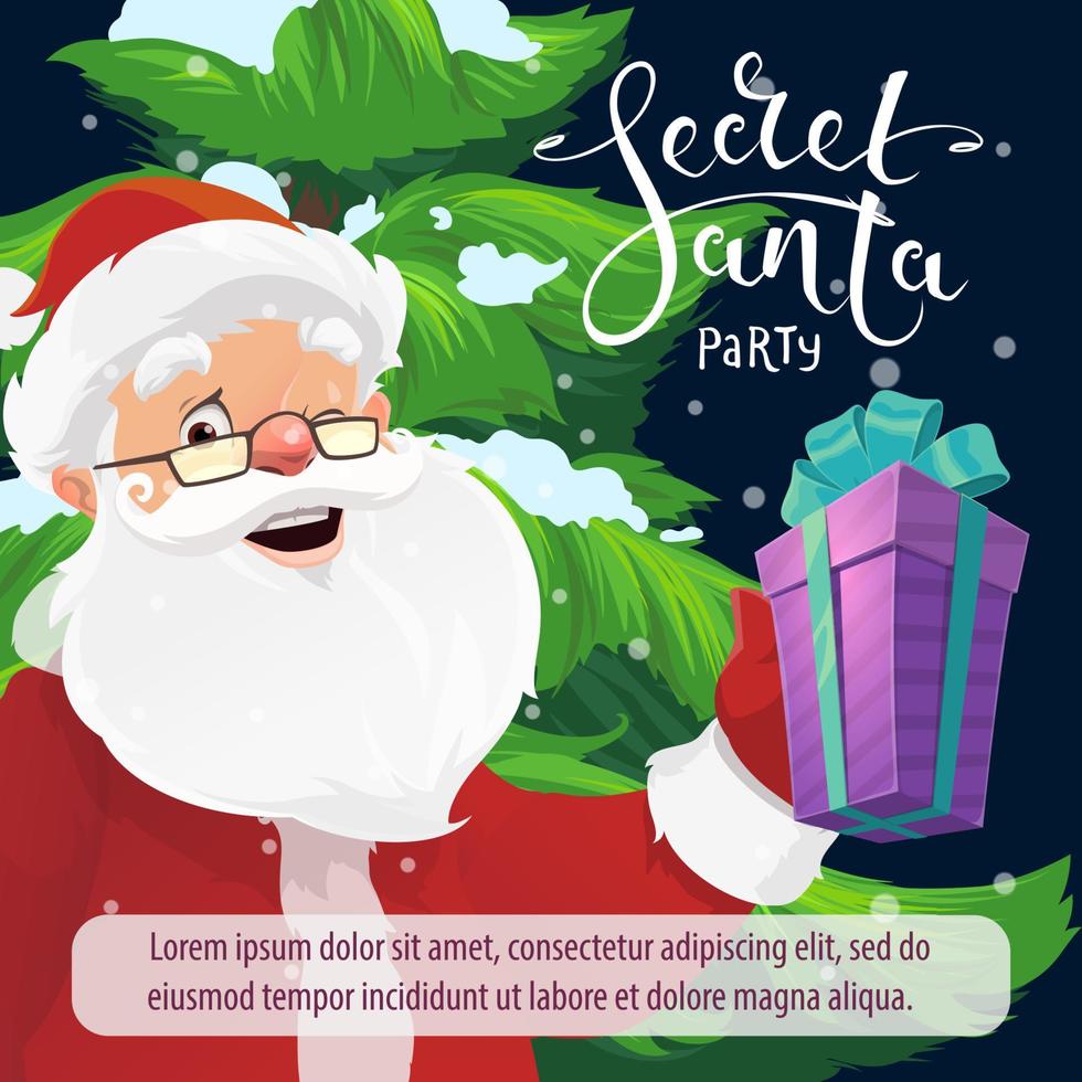 geheim de kerstman Kerstmis partij uitnodiging met geschenk vector