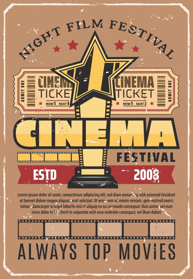 bioscoop festival retro poster met goud film prijs vector