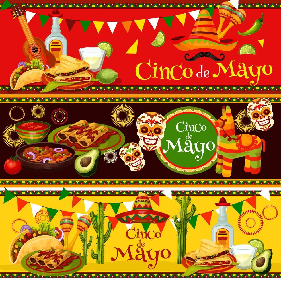 Mexicaans cinco de mayo vector feest voedsel banners