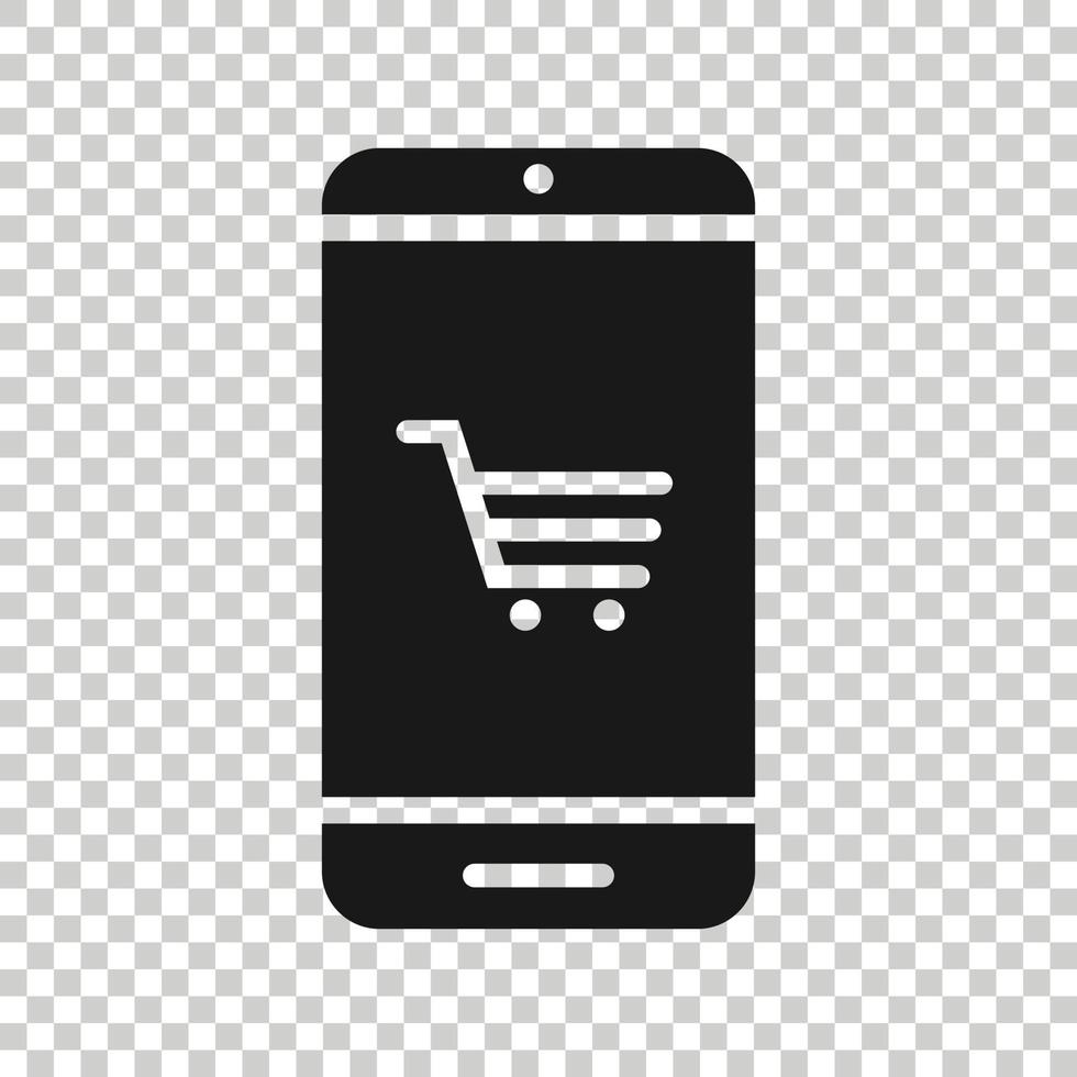 online boodschappen doen icoon in vlak stijl. smartphone op te slaan vector illustratie Aan wit geïsoleerd achtergrond. markt bedrijf concept.