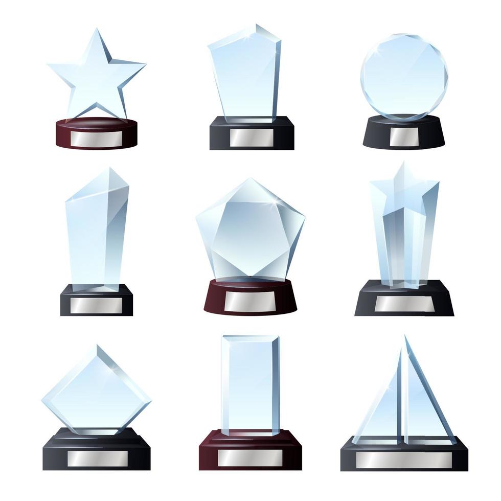 glas winnaar onderscheidingen, kristal sport trofee prijzen vector
