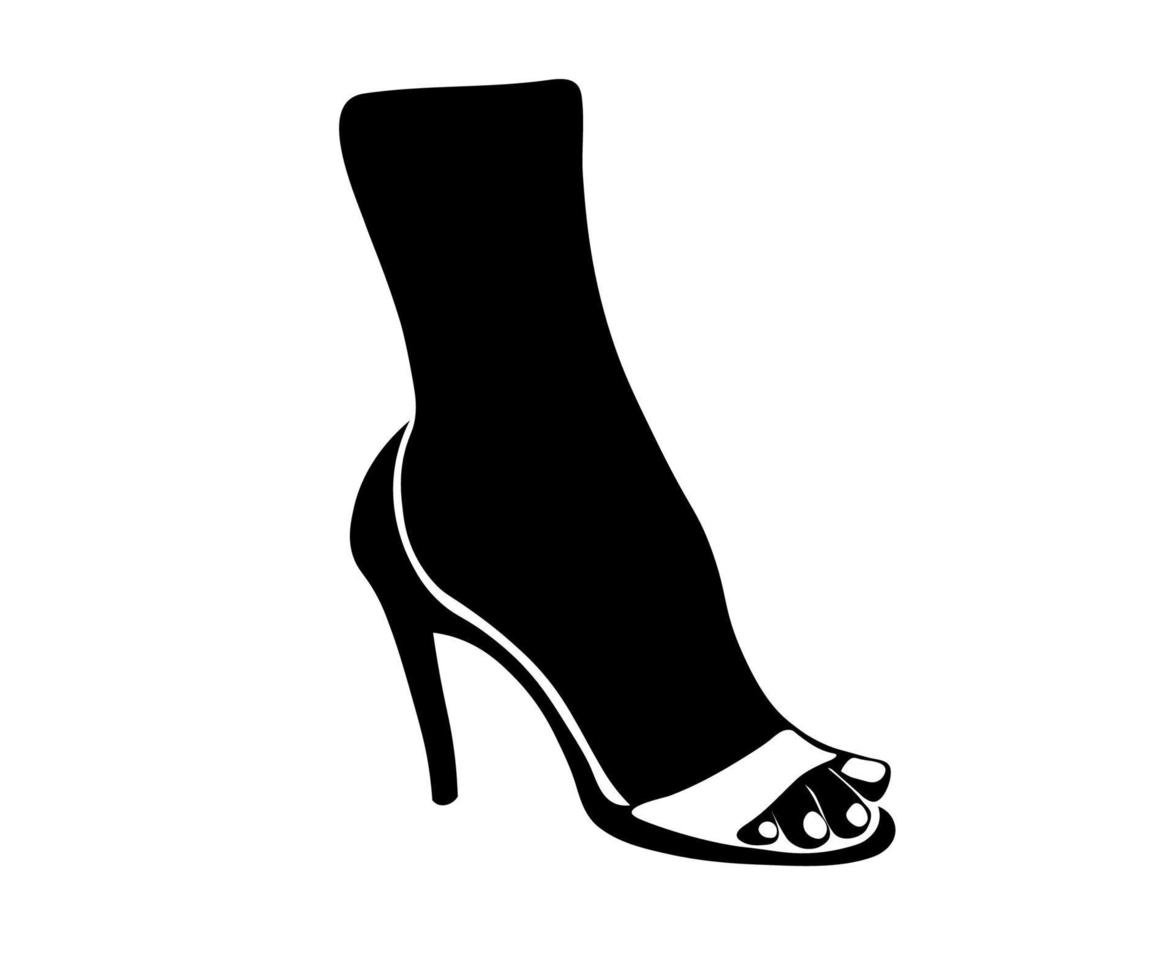 zwart en wit vrouw voet in een hielden schoen. logo van een vrouw, schoen op te slaan vector