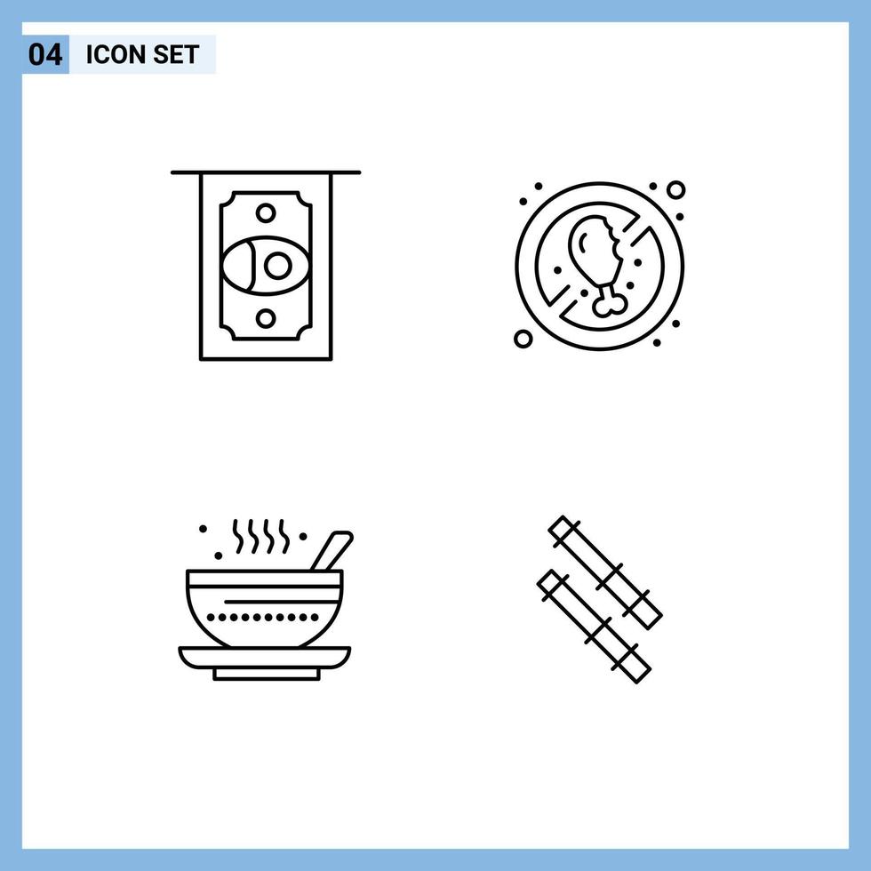 voorraad vector icoon pak van 4 lijn tekens en symbolen voor Geldautomaat heet Nee vlees vers qehwa bewerkbare vector ontwerp elementen