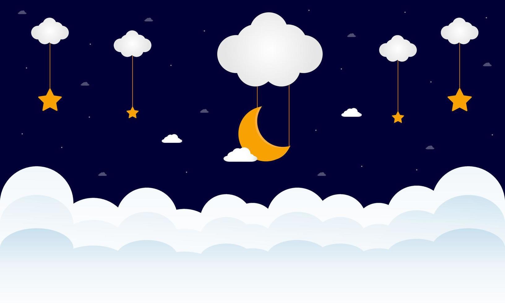 zoet dromen. halve maan maan, wolken en sterren Aan nacht achtergrond. vector illustratie.