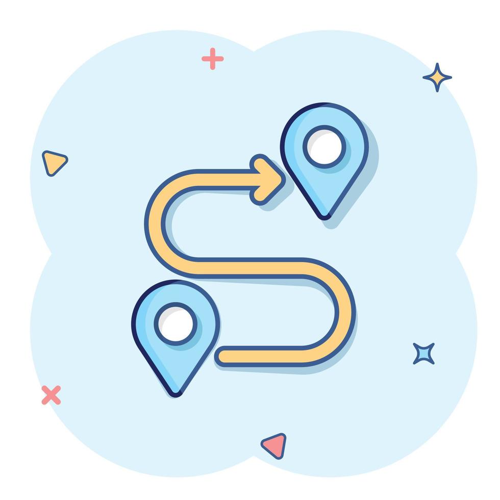 kaart pin icoon in grappig stijl. GPS navigatie tekenfilm vector illustratie Aan wit geïsoleerd achtergrond. bevind zich positie plons effect bedrijf concept.