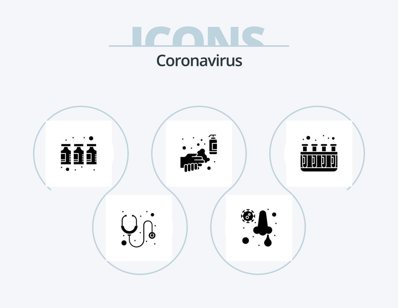 coronavirus glyph icoon pak 5 icoon ontwerp. wassen. spuiten. fles. handen. alcohol vector