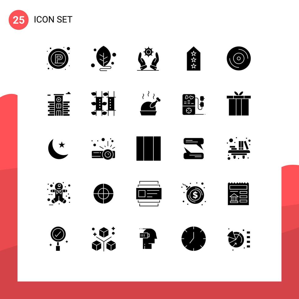 25 thematisch vector solide glyphs en bewerkbare symbolen van album label bedrijf ster leger bewerkbare vector ontwerp elementen