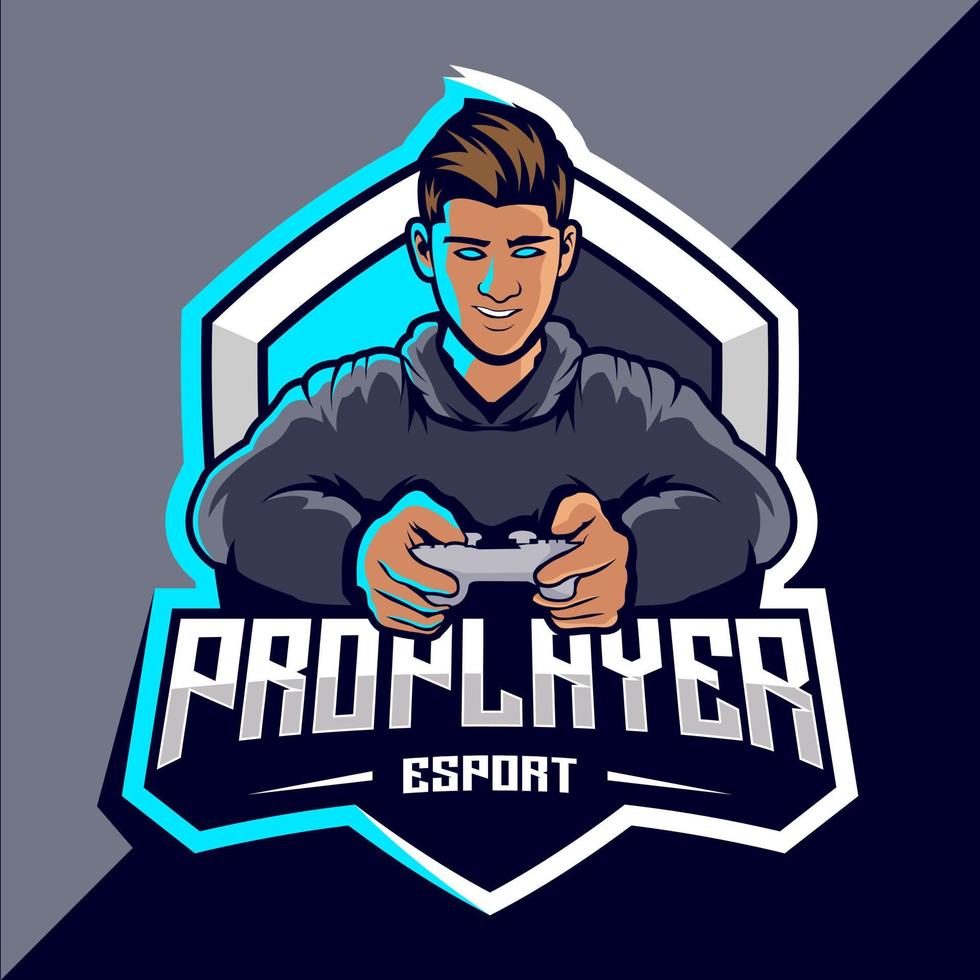 pro speler esports spel logo ontwerp vector