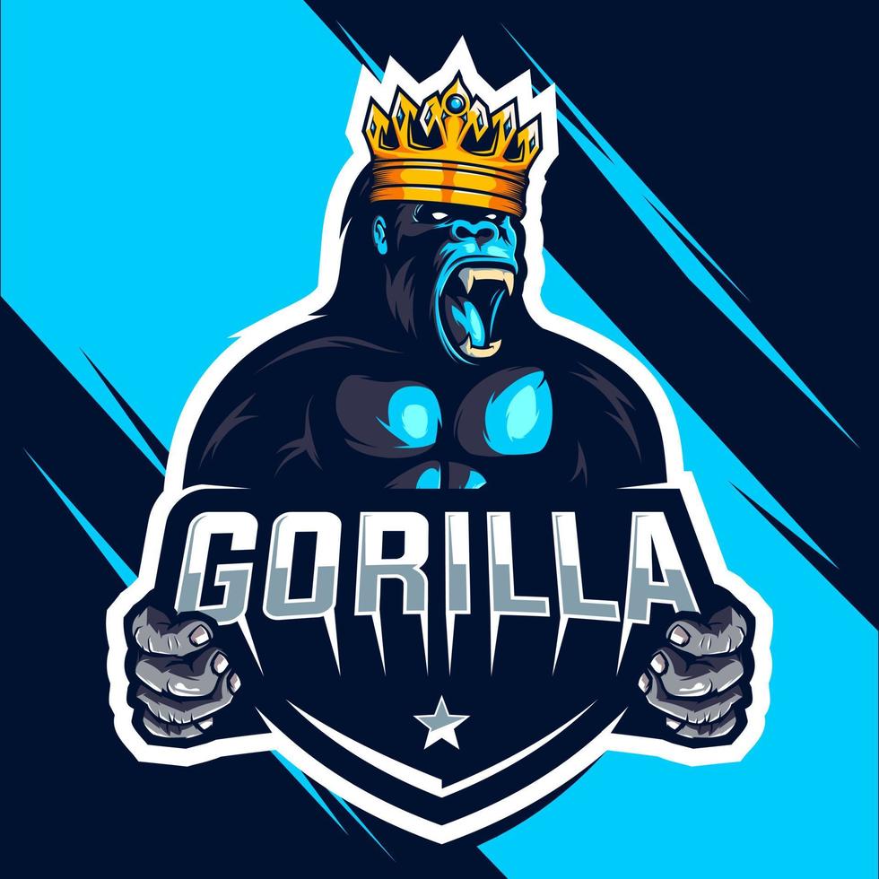 koning gorilla esport logo ontwerp vector