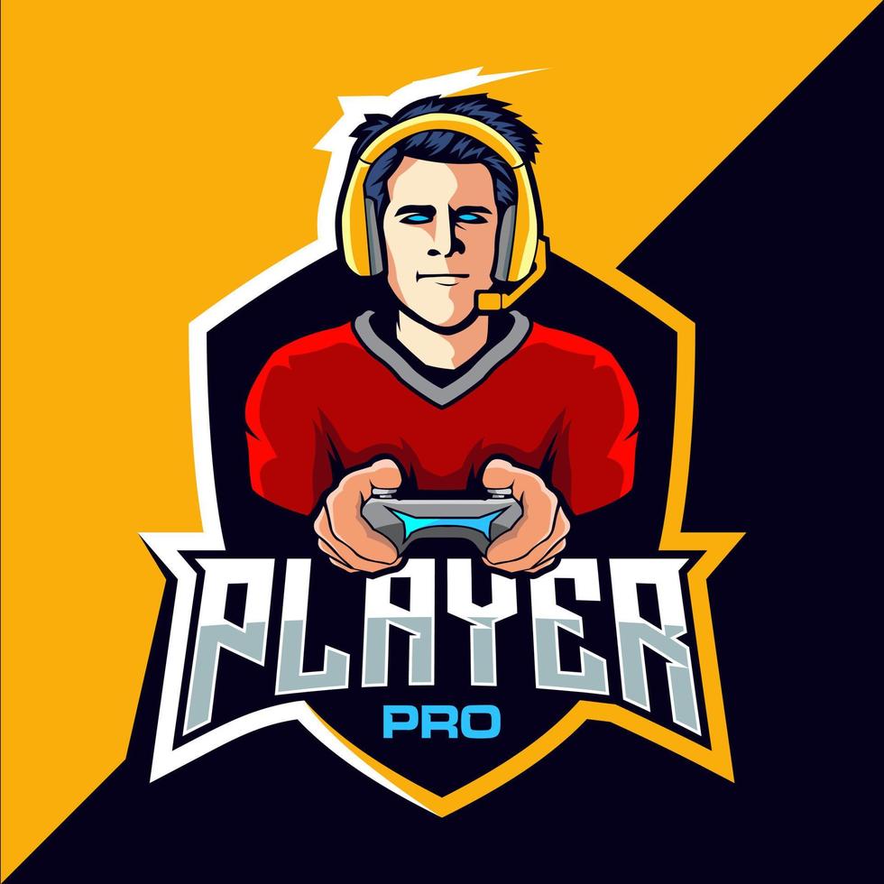 pro speler esports spel logo ontwerp vector