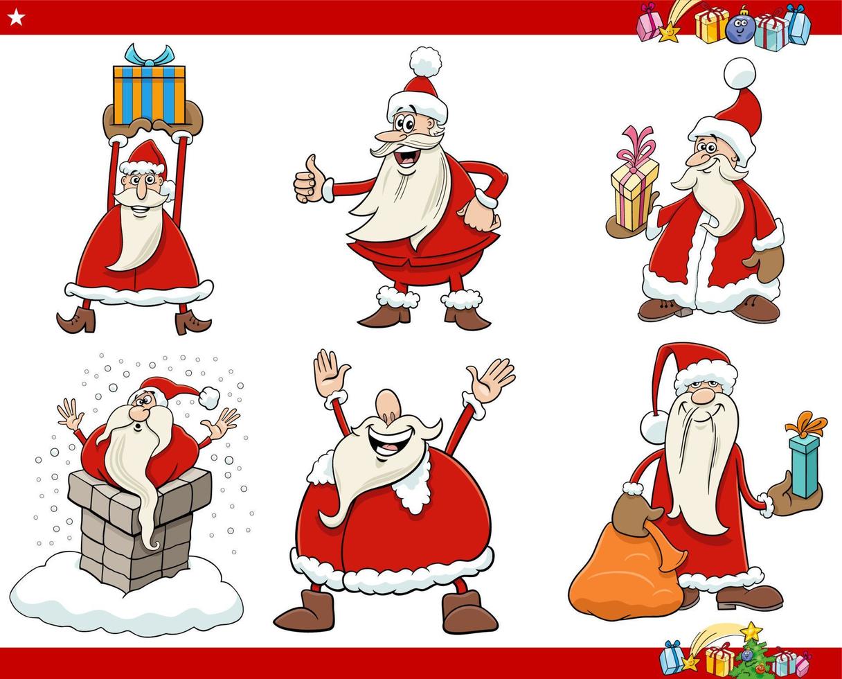 stripfiguren van de kerstman op kersttijdset vector