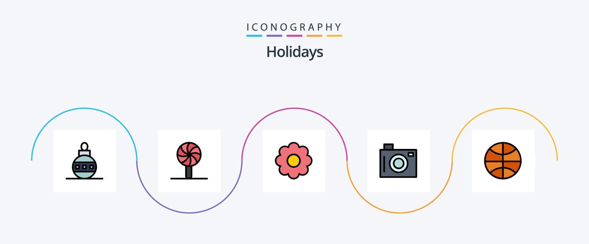vakantie lijn gevulde vlak 5 icoon pak inclusief festival. basketbal. bloem. afbeelding. vakantie vector
