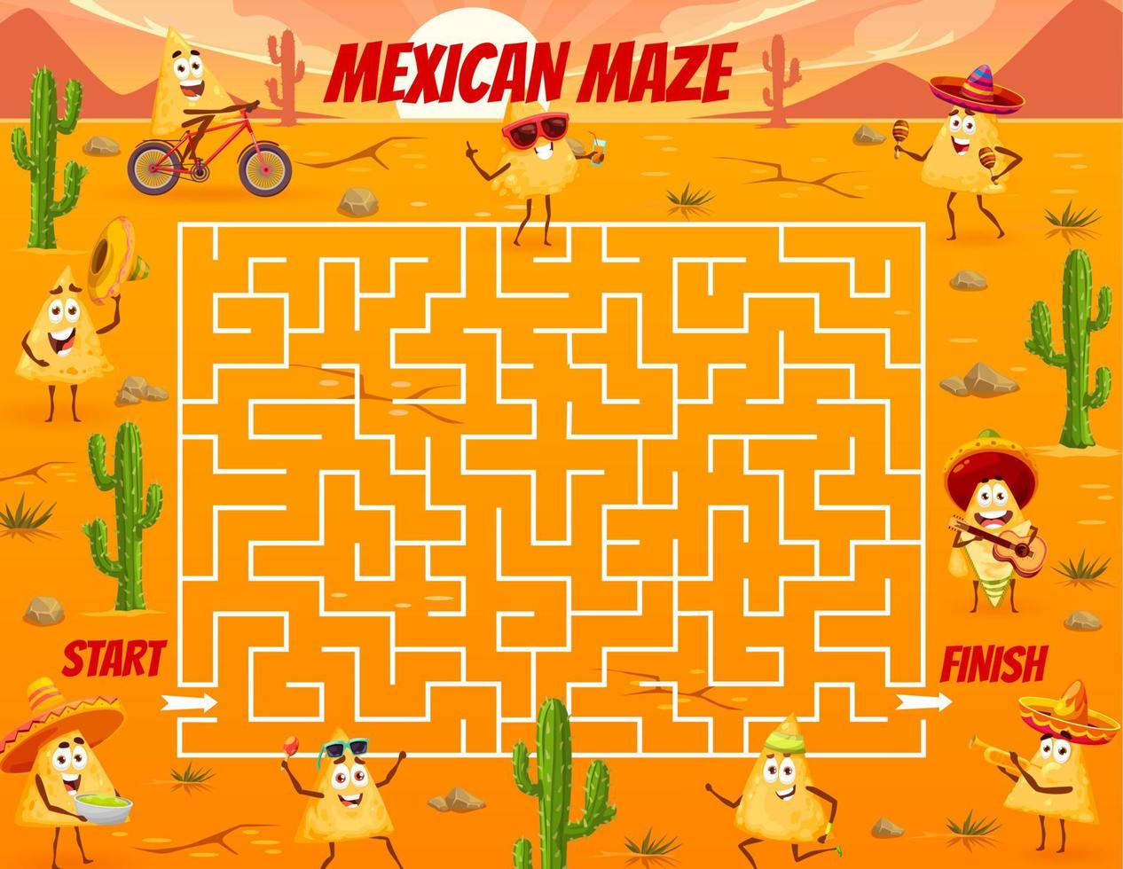 labyrint doolhof spel met Mexicaans nacho tekens vector